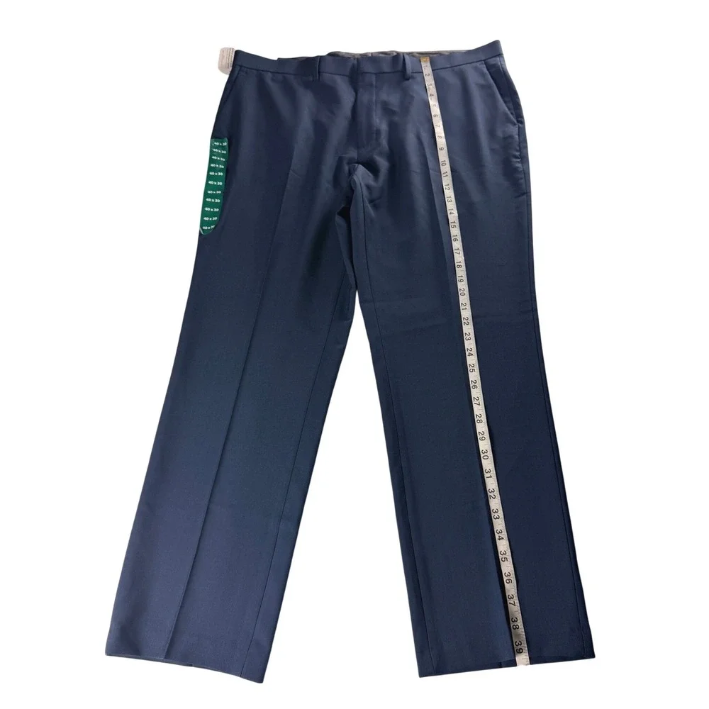 Haggar Mens Performance Comfort Straight Fit Stretch Pants Blue 40x30 NEW‎